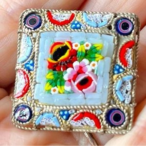 Micro Intarsia Mosaic Pin from Italy. Vintage. 1950s or earlier. 1 Sq Inch.